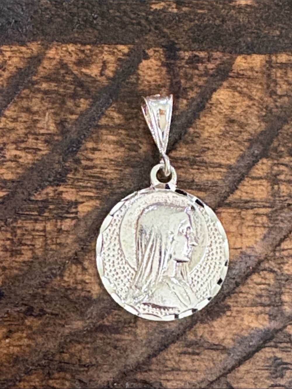 Sterling Silver Religious Madonna Pendant Necklace Charm - Silver